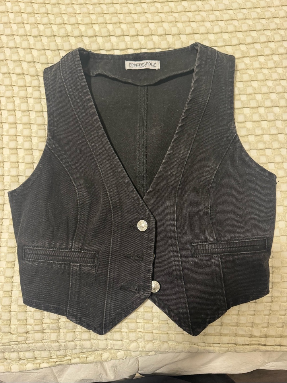 Princess Polly black denim vest in a US 4